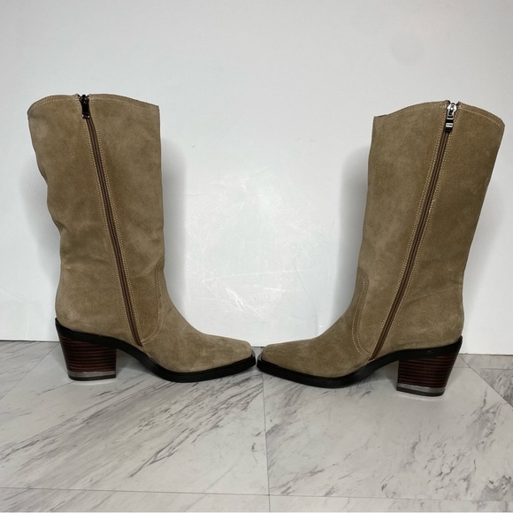 Vince Camuto Babellie Tan Gray Suede Square Toe Western Boots 8M - Picture 5 of 14